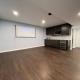 basement kitchenette and projector