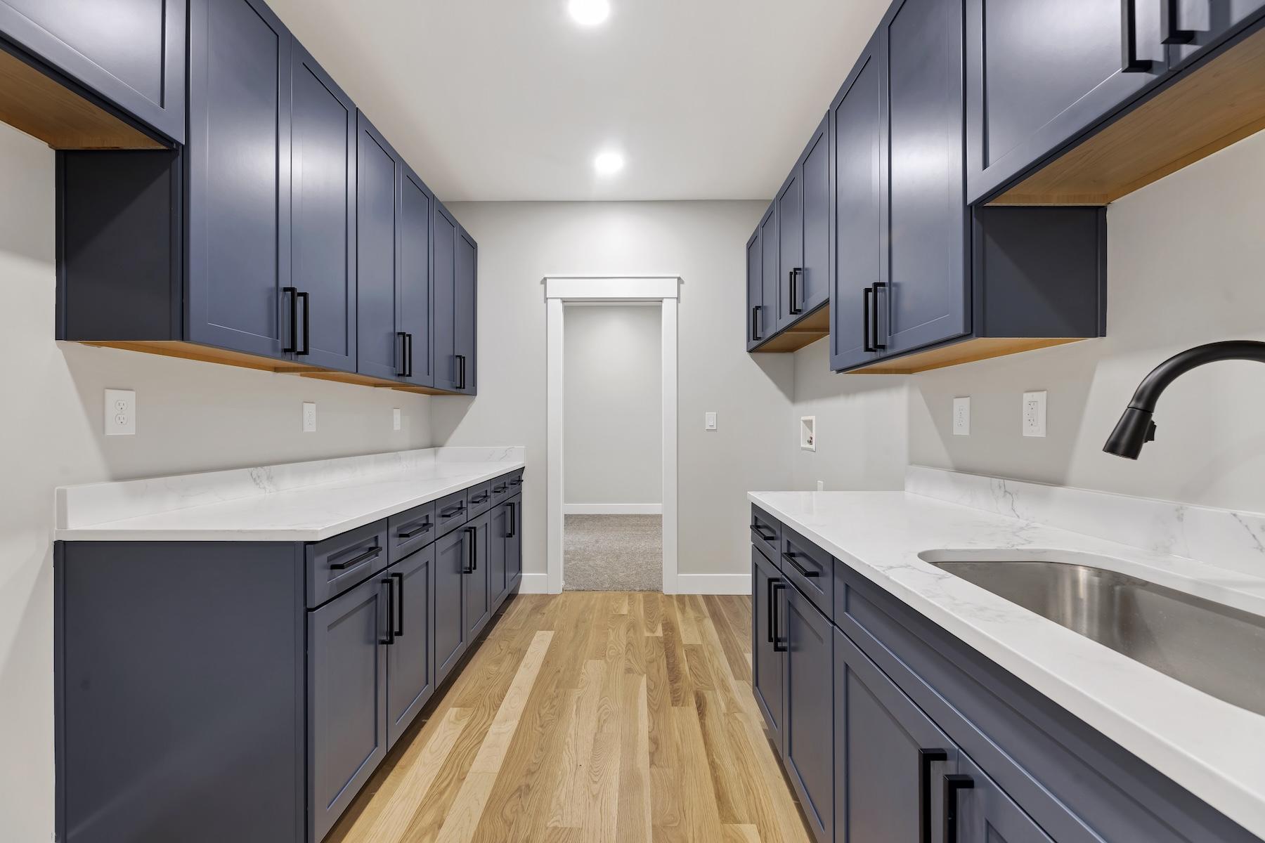 kitchen remodel with blue cabinets