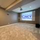 finished basement with projector